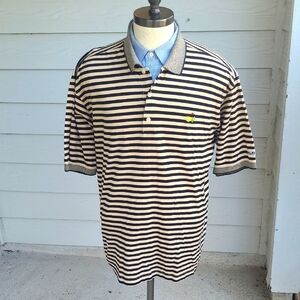 MASTERS Tan Black Striped Two Ply Mercerized Cotton XL‎ Polo Short Sleeve Shirt